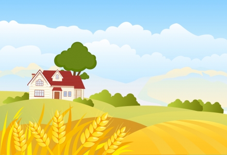 country landscape vector illustration with cartoon style