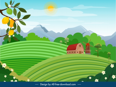Countryside landscape background colorful cartoon sketch vectors stock in  format for free download 