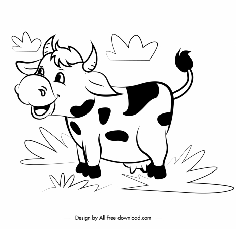 Cow animal icon cute handdrawn sketch vectors stock in format for free ...