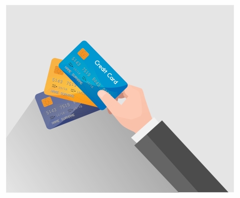 credit card vector illustration with holding hand