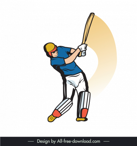 cricket player icon dynamic cartoon outline