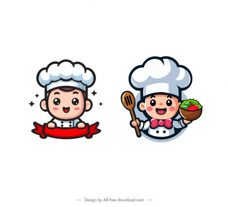 cute chef logo dynamic flat cartoon