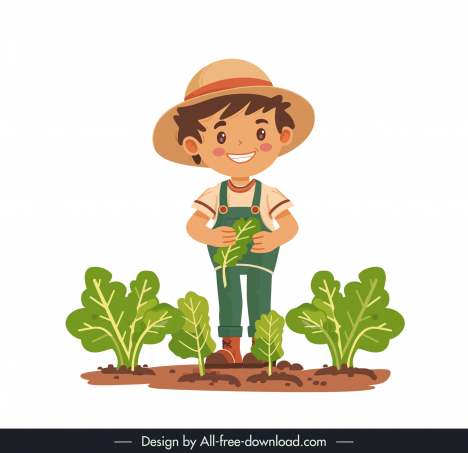 cute farmer boy design elements cartoon character