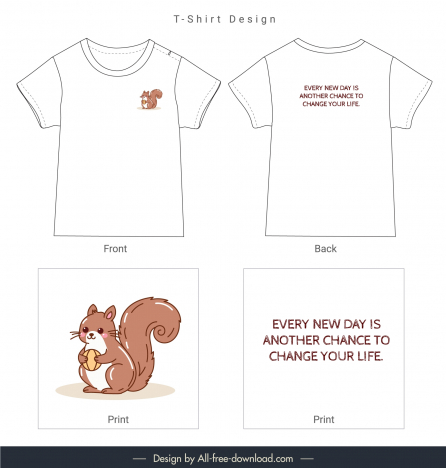 cute little squirrel t shirt template flat handdrawn cartoon