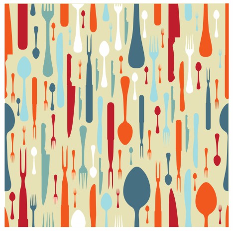 Cutlery silhouette icons pattern background