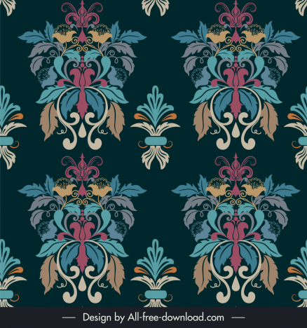 damask seamless pattern dark retro colorful symmetry