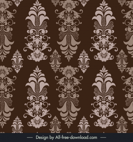 damask seamless pattern template dark brown repeating symmetry