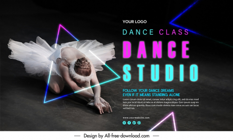 dance studio banner template dancing lady triangle lights