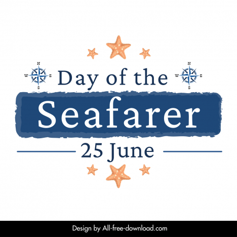 day of seafarer banner template symmetric starfish star compass sketch