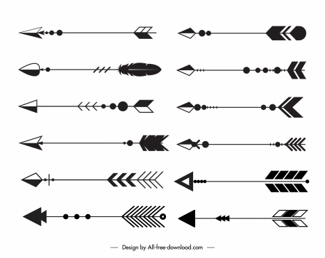 decorative arrows icons black white classic tribal sketch