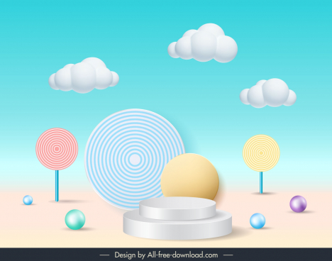 decorative backdrop template elegant 3d podium clouds cirlces