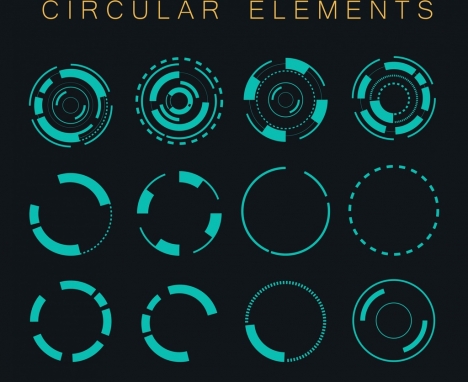 decorative circular icons dark blue circles isolation