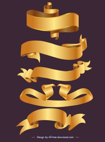 decorative ribbons templates shiny golden 3d shapes