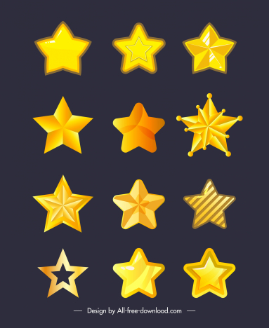 decorative stars icons modern shiny golden shapes
