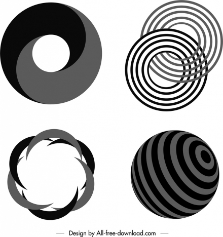 decorative swirled shaped templates black white twisted sketch