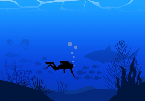 deep marine background diver icon dark blue decoration