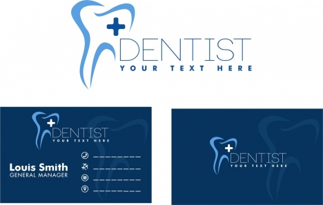 dental name card tooth icon sketch blue design