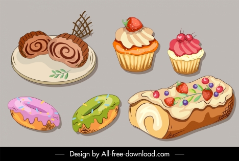 dessert food icons cakes sketch handdrawn classic