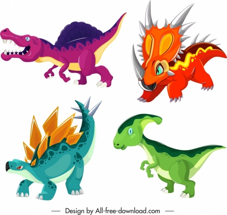 Dinosaur species icons colored cartoon characters sketch vectors stock in  format for free download 