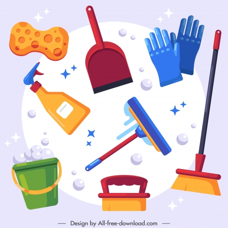 Disinfect tools icons colorful flat sketch vectors stock in format for ...