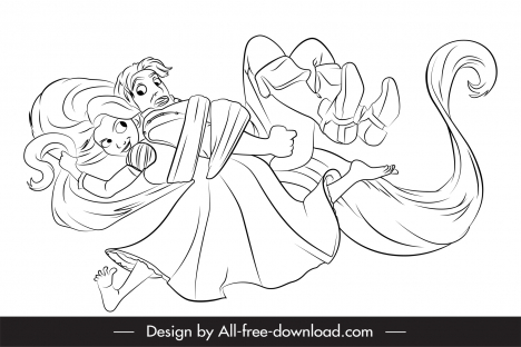 disney tangled characters icon black white handdrrawn outline funny design