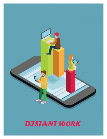 distant work vector illustration with people and technology
