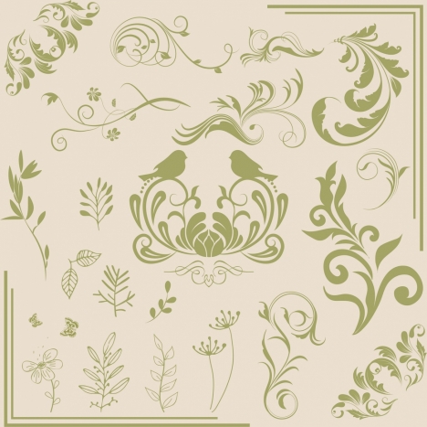 document decor design elements classical flower bird pattern