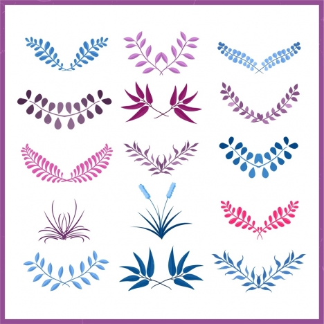 document decorative design elements colored leaves icons