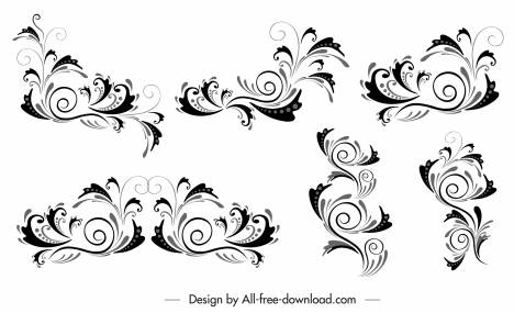 document decorative elements black white classic curves sketch