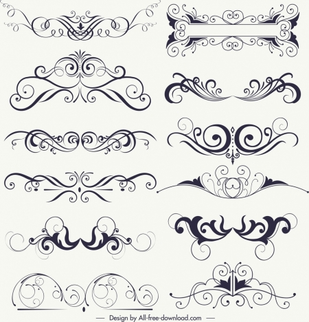 document decorative elements collection classical symmetrical swirled decor