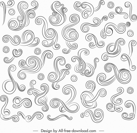 documents ornament elements collection swirled lines sketch