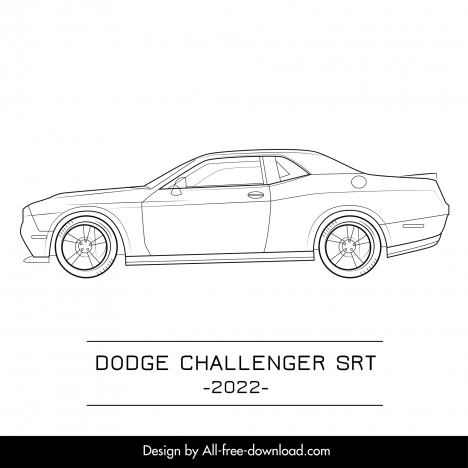 Dodge challenger srt 2022 car advertising template flat black white  handdrawn side view outline vectors stock in format for free download 162  bytes