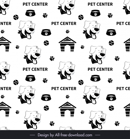 dog elements pattern cute black white flat repeating design