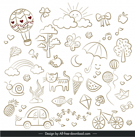 doodles design elements pattern cute handdrawn