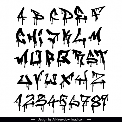 Drippy graffiti alphabet backdrop black white grunge texts decor ...