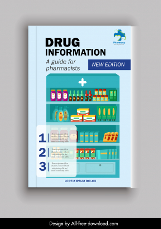 drug information book cover template flat drug shelf sketch