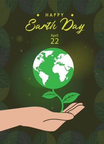 earth day banner sparkling shining globe hand icons