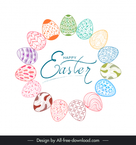 Easter card design elements calligraphy eggs hand draw outline vectors