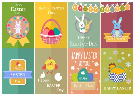 easter card sets with cute colored design style