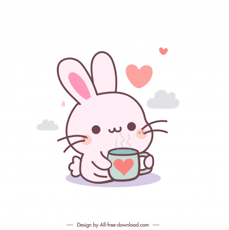 easter design elements flat handdrawn cute bunny  heart cup decor