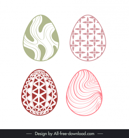 easter eggs icons sets flat classical curves repeating shapes outline