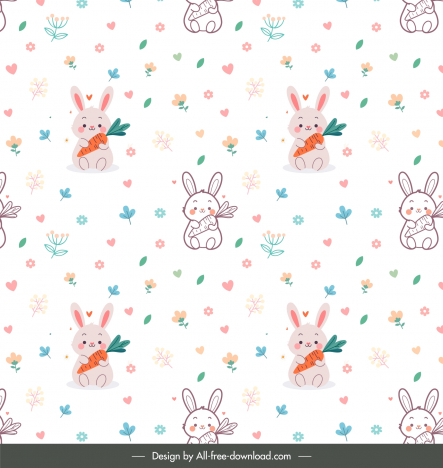 easter pattern template repeating handdrawn rabbits carrots flora