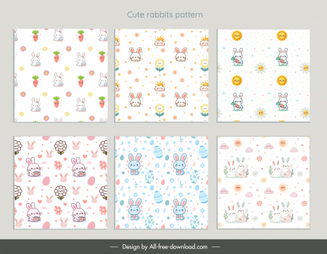 easter seamless pattern templates collection repeating rabbit handdraw decor