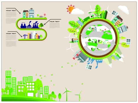 eco infographic design with green city and circle