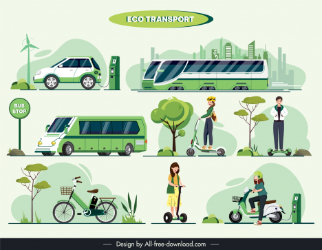ecological transport design elements elegant cartoon