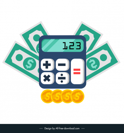 economy design elements flat coins calculator dollar cash sketch