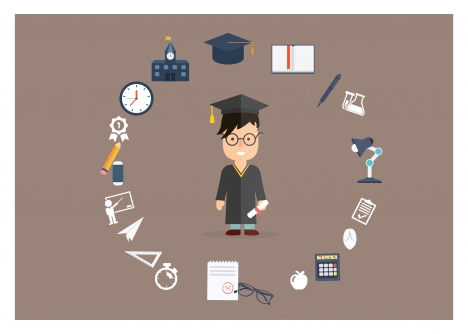 education background illustration with bachelor and learning tools