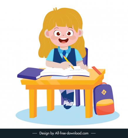 Education icon studying girl sketch cartoon design vectors stock in format  for free download 162 bytes