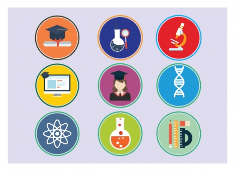 educational icons with round colors illustration