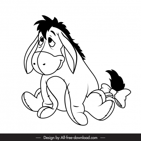Eeyore winnie the pooh cartoon character icon black white handdrawn outline  vectors stock in format for free download 162 bytes